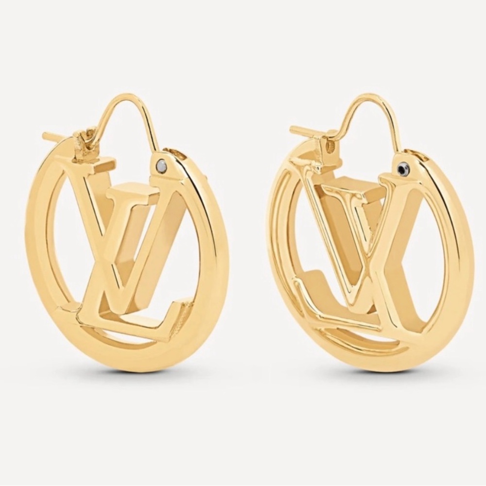 Louis Vuitton Gold LV Circle Logo Hoop Earrings
